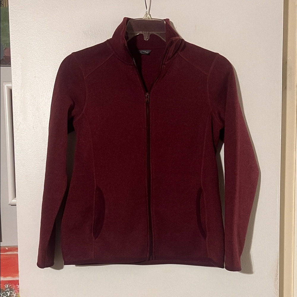 Eddie Bauer wine color zip front fleece.